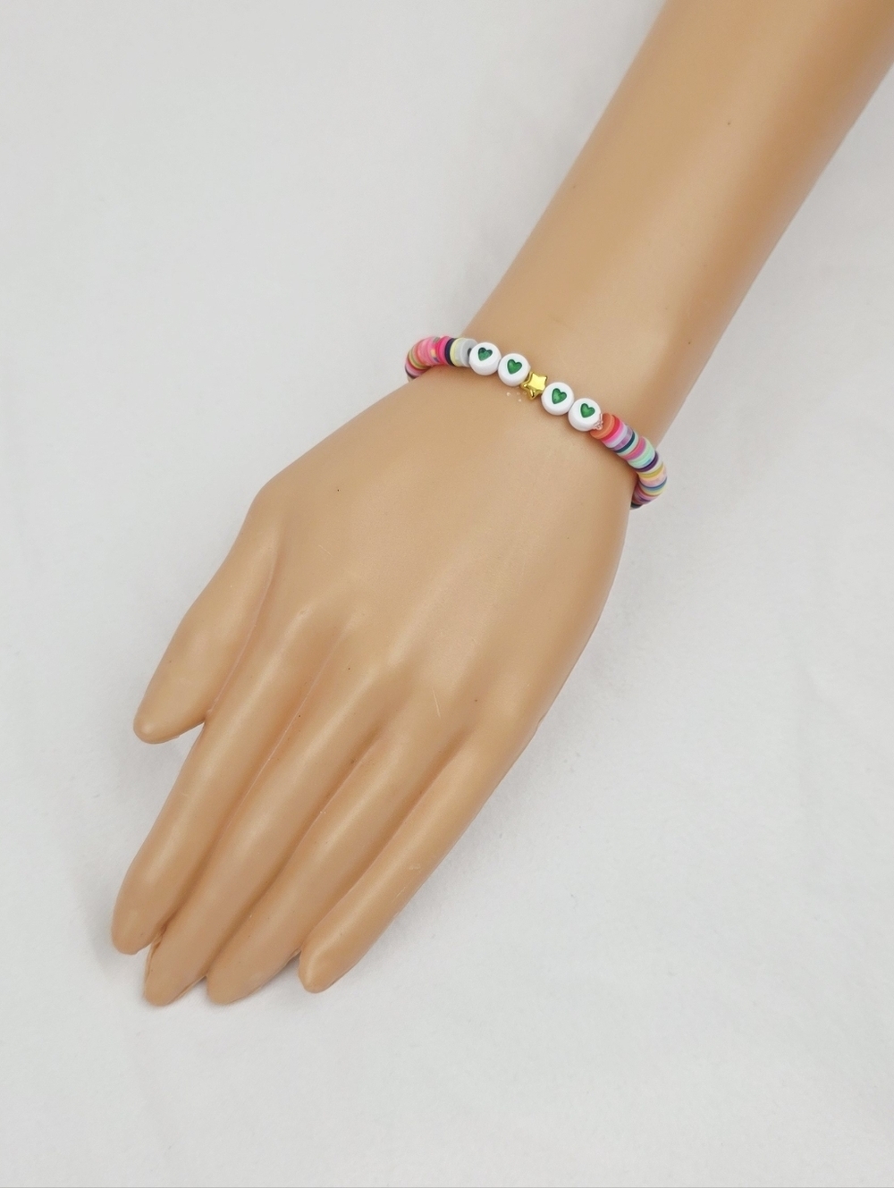 Handmade Clay Bead Multi Color Heart Bracelet
